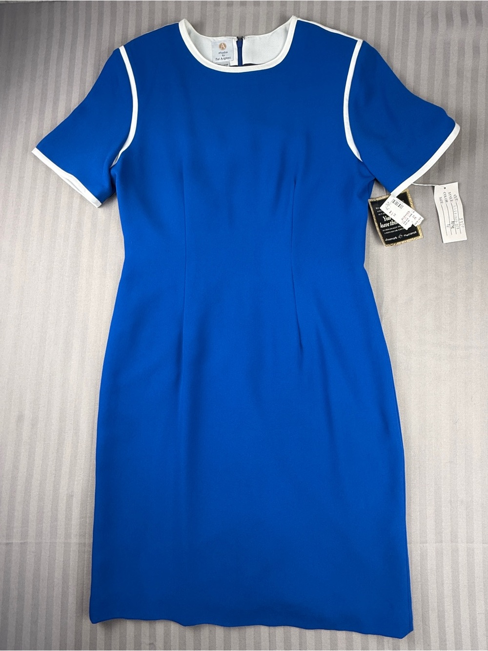 Vintage Mod Shift Dress 12 Royal Blue White Trim NWT